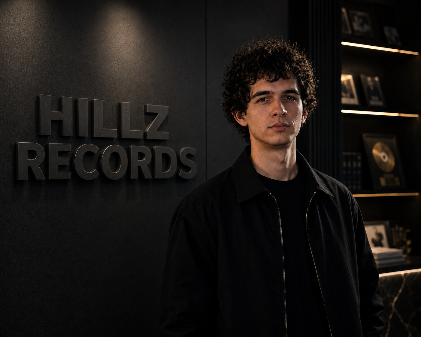 David Black standing in front of the Hillz Records logo
