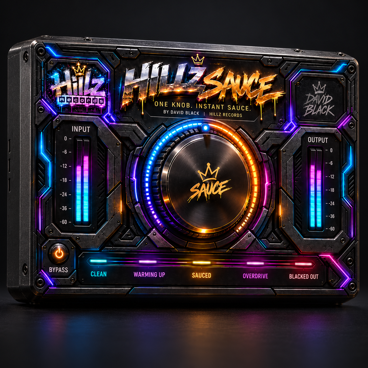 HILLZ SAUCE rendered as a physical audio processor with its original interface